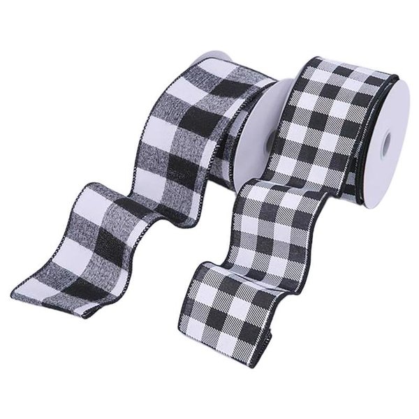 L & L Gerson Black/White Buffalo Plaid Ribbon Indoor Christmas Decor 2499940